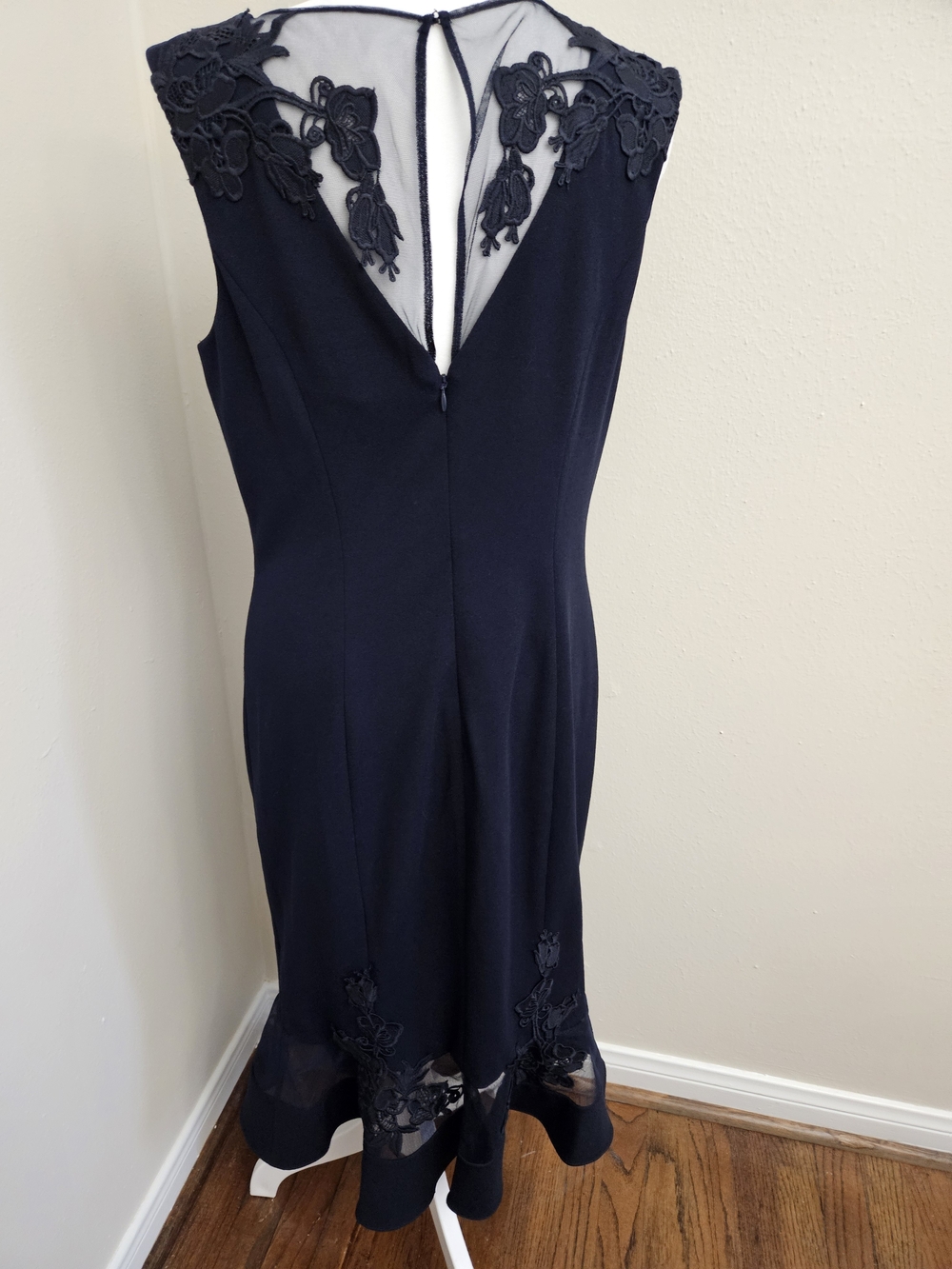 Aidan Mattox Navy Lace-Trim Midi Sheath Dress - Picture 6 of 11